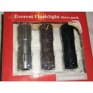Totes Isotoner Everest Super Bright Flashlight Travel 3 Silver Black Camouflage